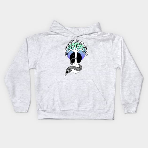 Yggdrasil & Jormungandr Kids Hoodie by Indi Martin